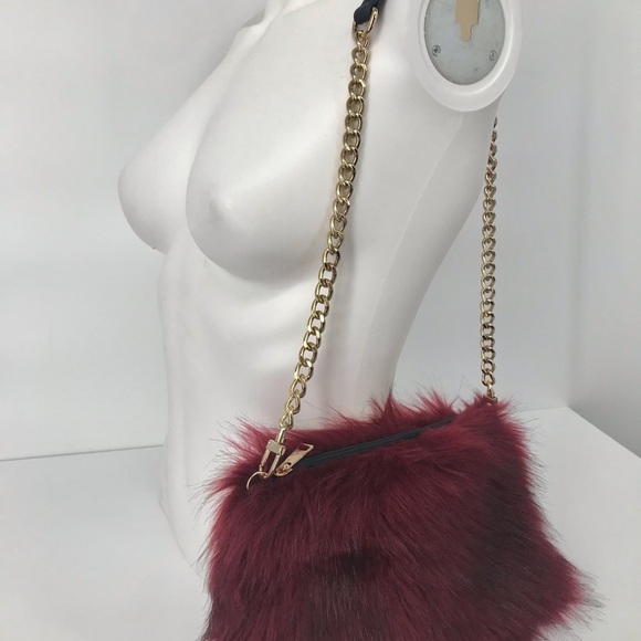 Red and Black Furry Convertible Shoulder Bag - Picture 2 of 10